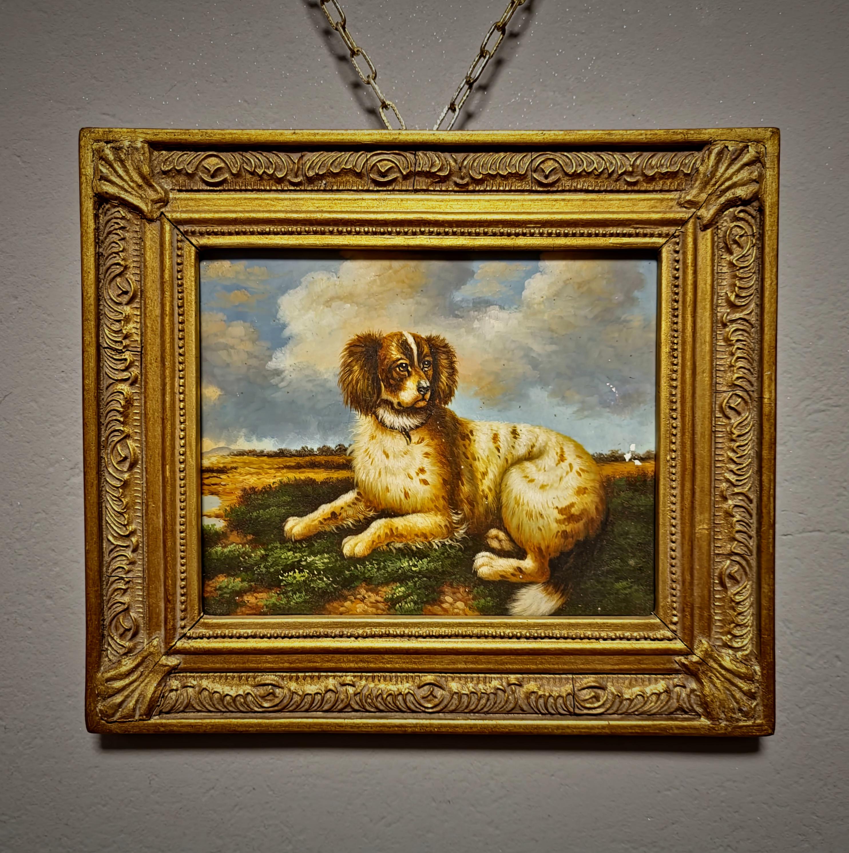 Antique dog painting gold frame - Etsy 日本