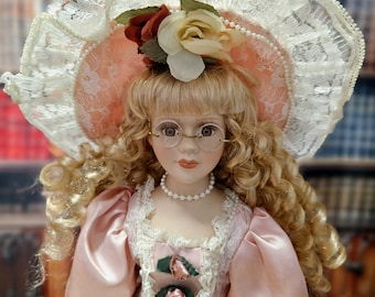 Vintage French Porcelain Doll Blonde Lady, Victorian Figurine in