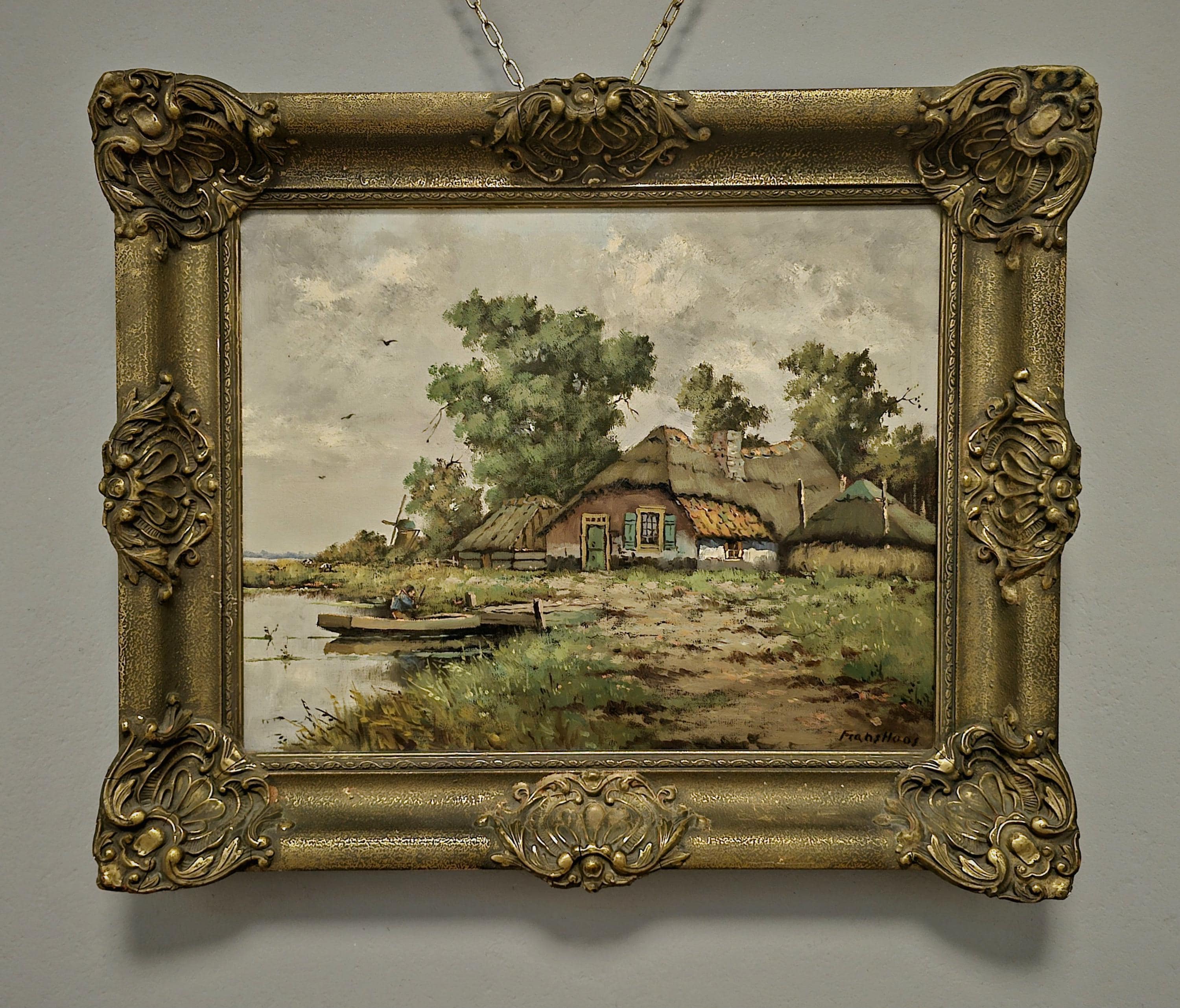 豪華！アンティーク絵画　油彩　アメリカ　森林と川風景画Antiqueヴィンテージ アンティーク絵画 油彩 アメリカ 森林と川 風景画 Antique