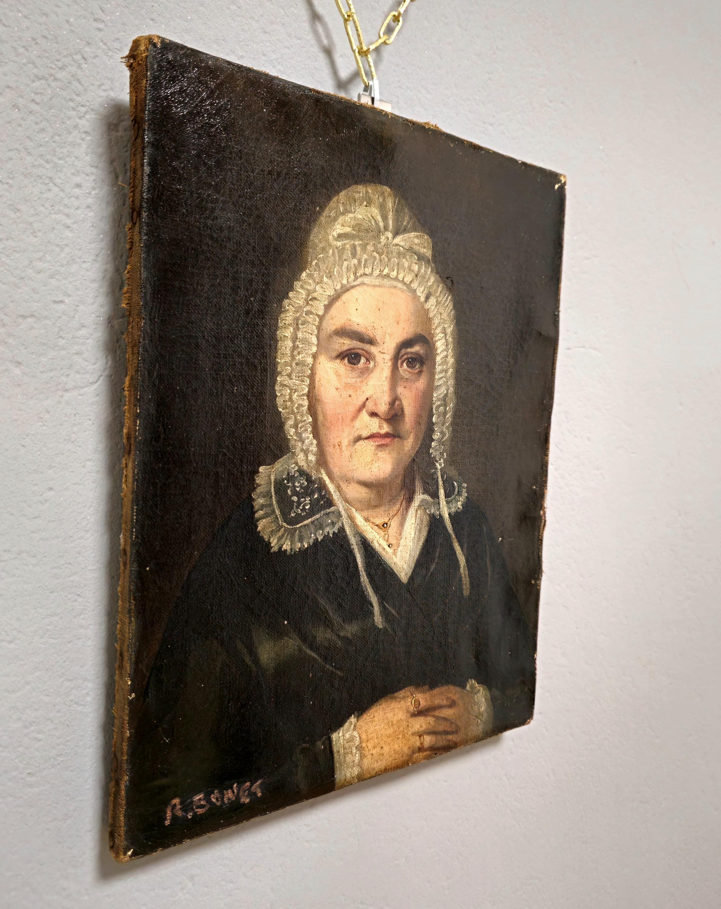 アンティークのフランス人女性の肖像画、古典的なビクトリア朝風の
