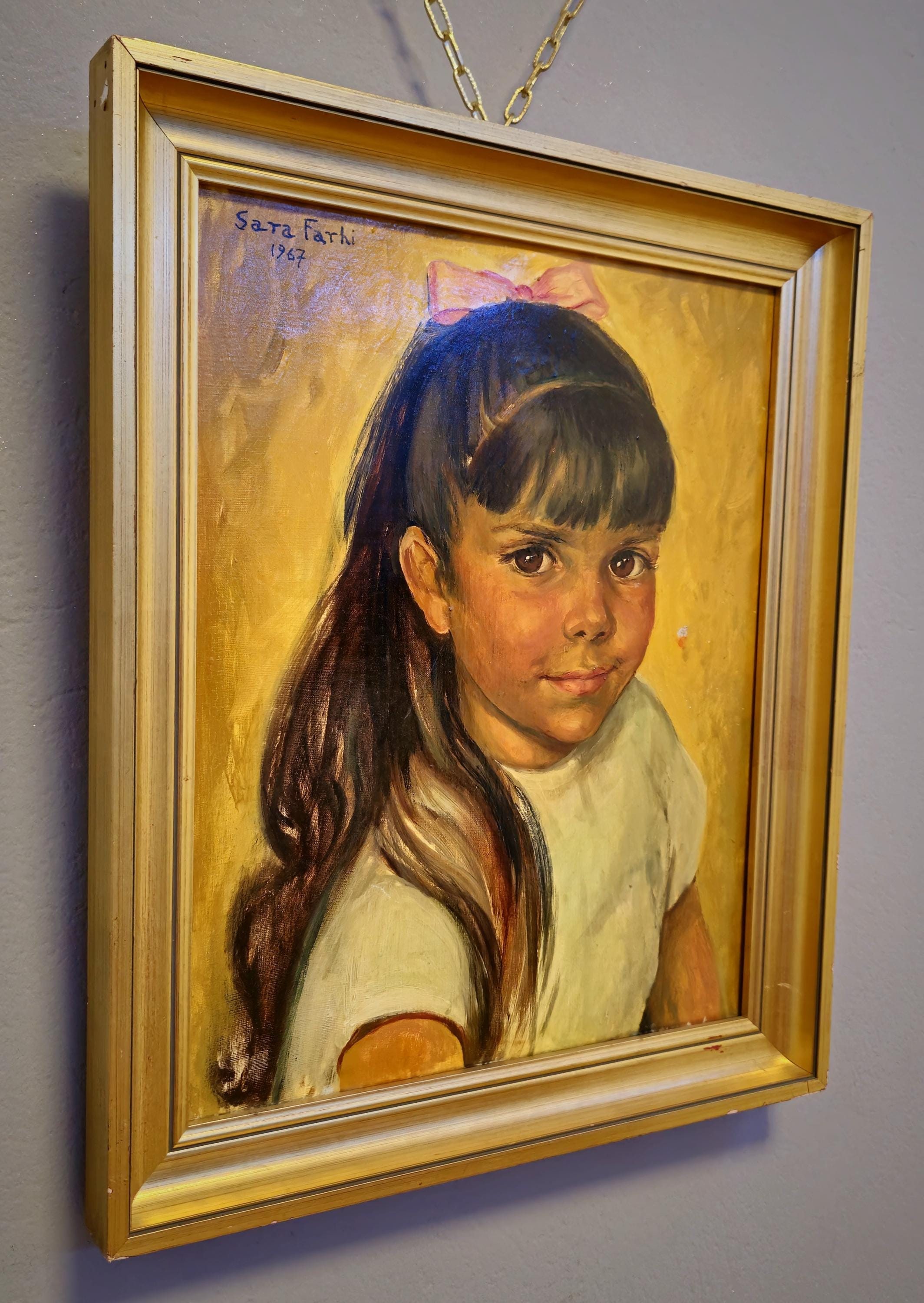 ヴィンテージの子供の肖像画、キャンバスに描かれたフランスの油絵
