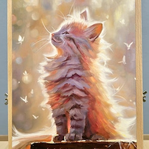 Original Cat Oil Painting Art, Original Animal Painting On Canvas, Hand Painted Pet Portrait Art, Sunlit Kitten Cat Artwork