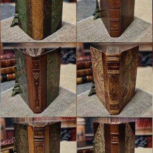 Antique French Leather Bound Books, 17th–20th Century, Dark Academia Bookshelf Decor, Vintage Library Collection for Interior Design image 10