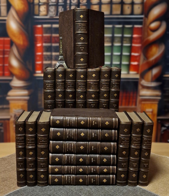 アンティーク雑貨 French Leather Album. 1845 Rare Antique French Leather Book Set, 20 Volumes, Illustrated