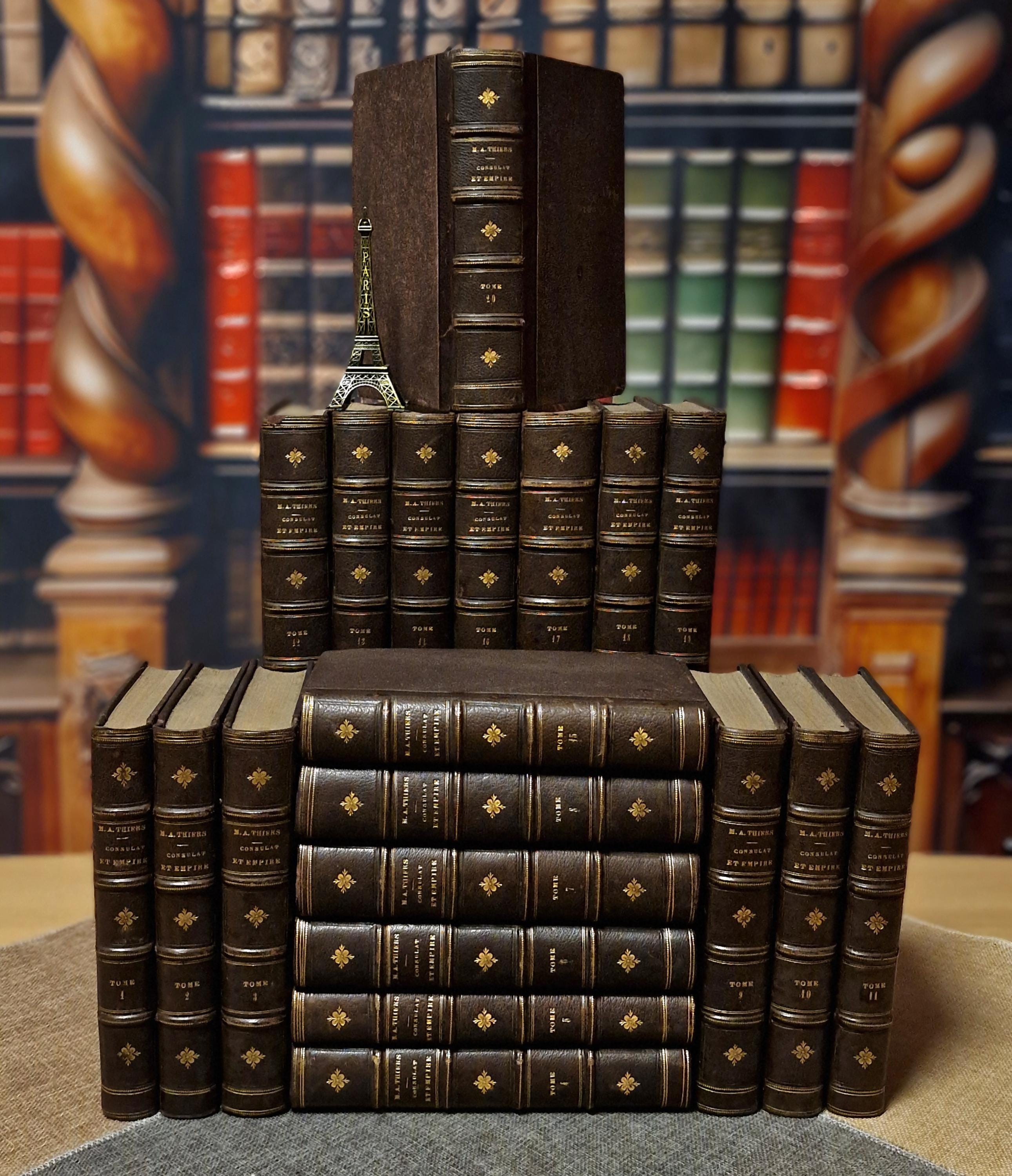 1845 Rare Antique French Leather Book Set, 20 Volumes, Illustrated