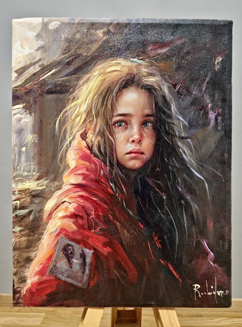 Vintage Italian oil painting titled Eyes of the Forgotten, signed portrait. This realistic and emotional Italian artwork is perfect for adding depth to classic, modern, or rustic decor, making it an ideal gift for art collectors and decor enthusiasts
