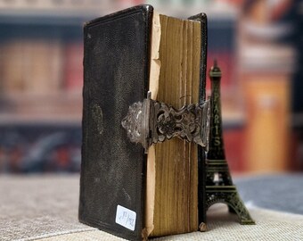 1878年製アンティークオランダ語聖書、革装、銀の鍵付き、旧約聖書と