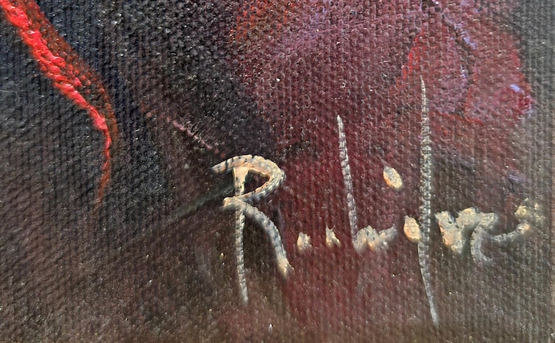 Signed 1990 oil painting, "Eyes of the Forgotten", by Italian artist S. Rodriguez. This emotional portrait is perfect for rustic and modern interiors and a meaningful gift for art collectors and enthusiasts of Italian portraiture