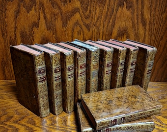 1760 Antique French Book Set, Leather Bound Volumes, Vintage Decorative Library Decor, Dark Academia Bookshelf Styling, Rare Paris Edition