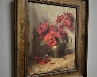 アンティークオランダ花絵画、キャンバスに描かれたオリジナルの油絵