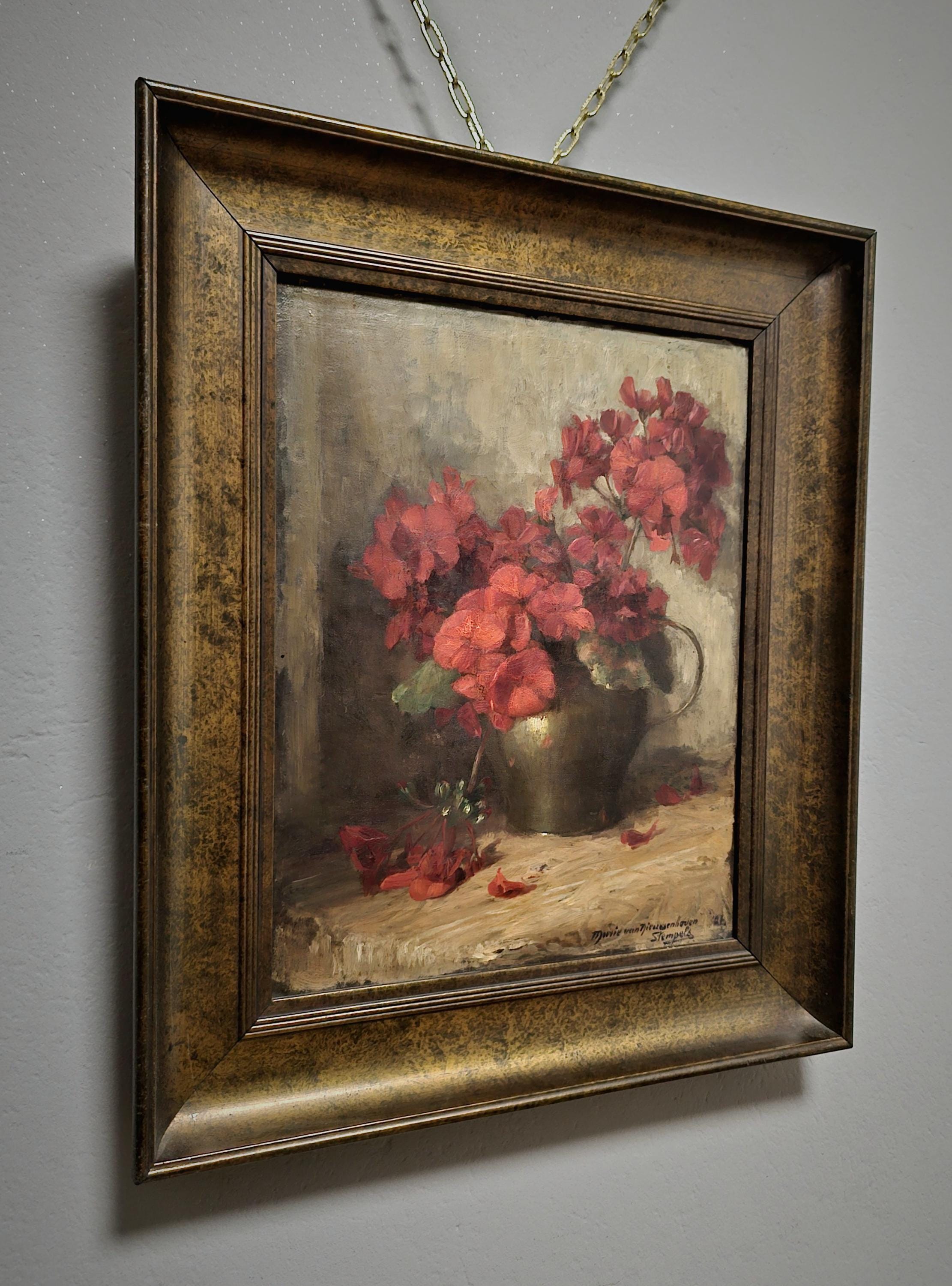 アンティークオランダ花絵画、キャンバスに描かれたオリジナルの油絵