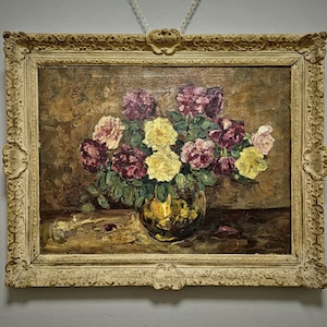 Antique Large Dutch Still Life Oil Painting of a Floral Bouquet in a Vase, Signed Artwork, Elegant Wall Art for Home Decor, Unique Gift Idea