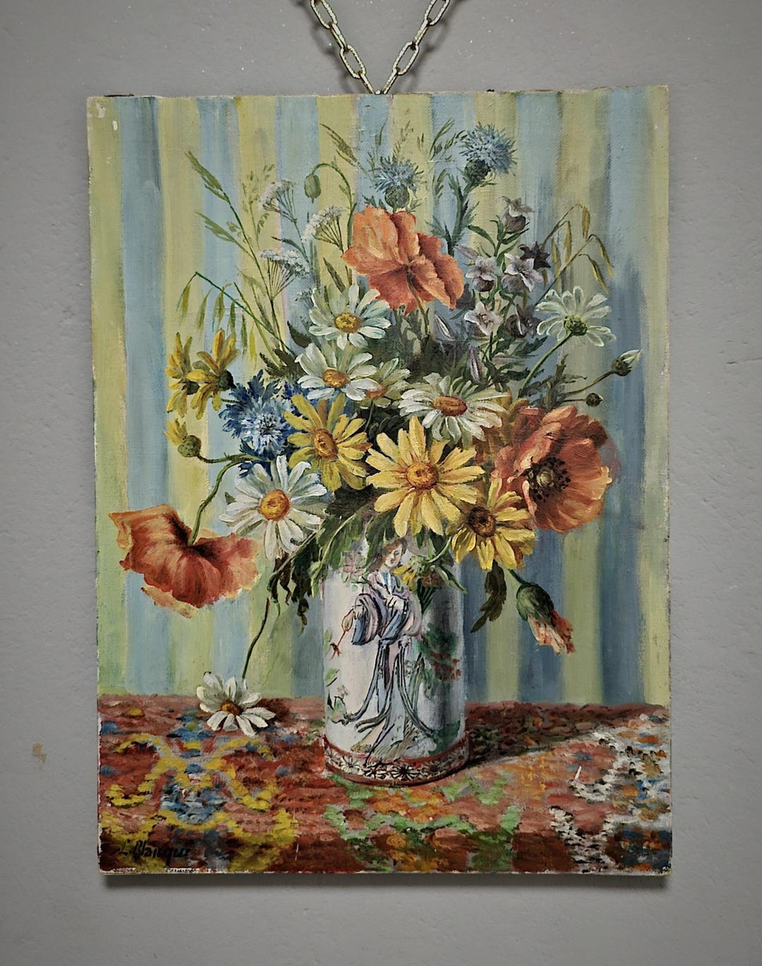 Antique French Floral Oil Painting, Colorful Still Life Bouquet