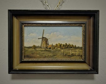 大型アンティークフランス風景油絵、署名入りリバー印象派アート