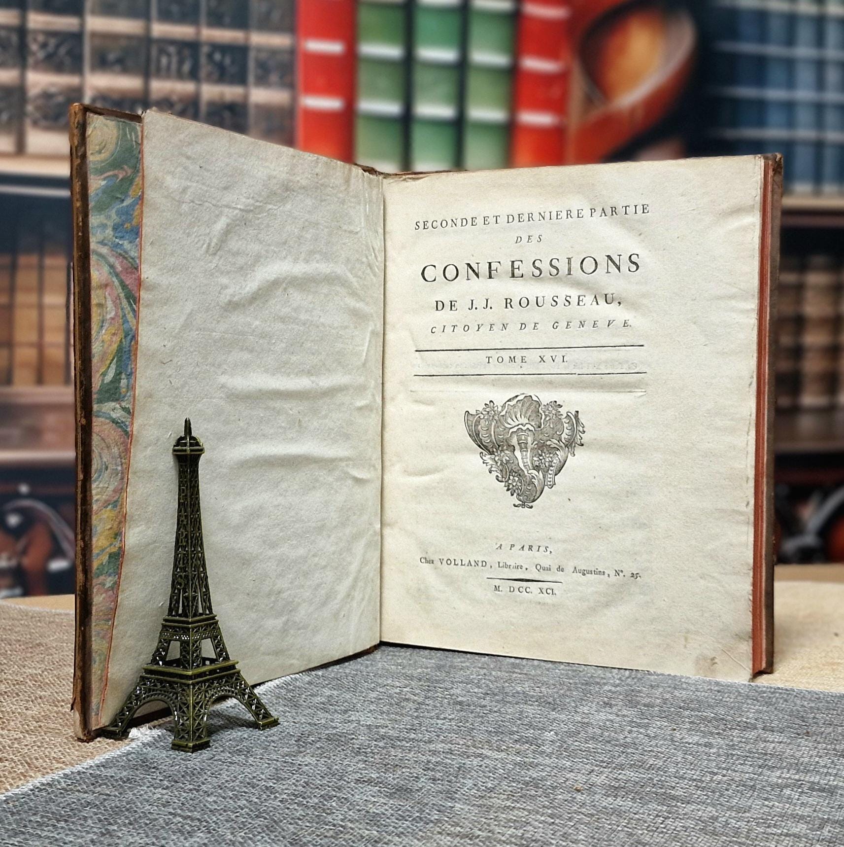 ルソーのアンティークフランス書、18世紀セット、革装の啓蒙思想書 