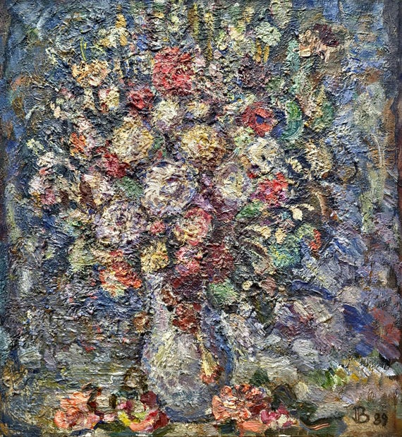 インパストフラワー油絵、キャンバスに描かれたヴィンテージ印象派の花