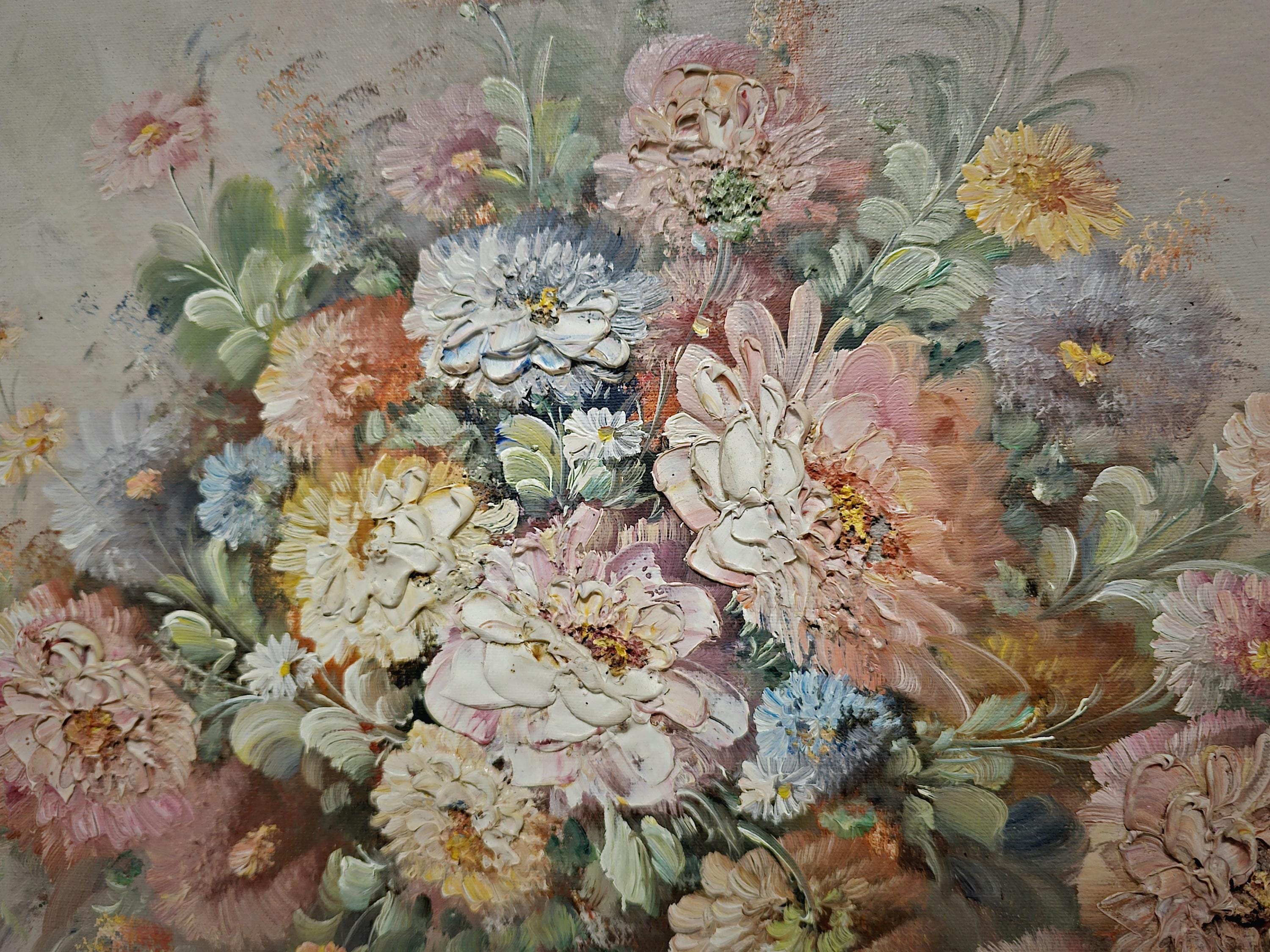 Vintage Large French Floral Oil Painting, Still Life Artwork