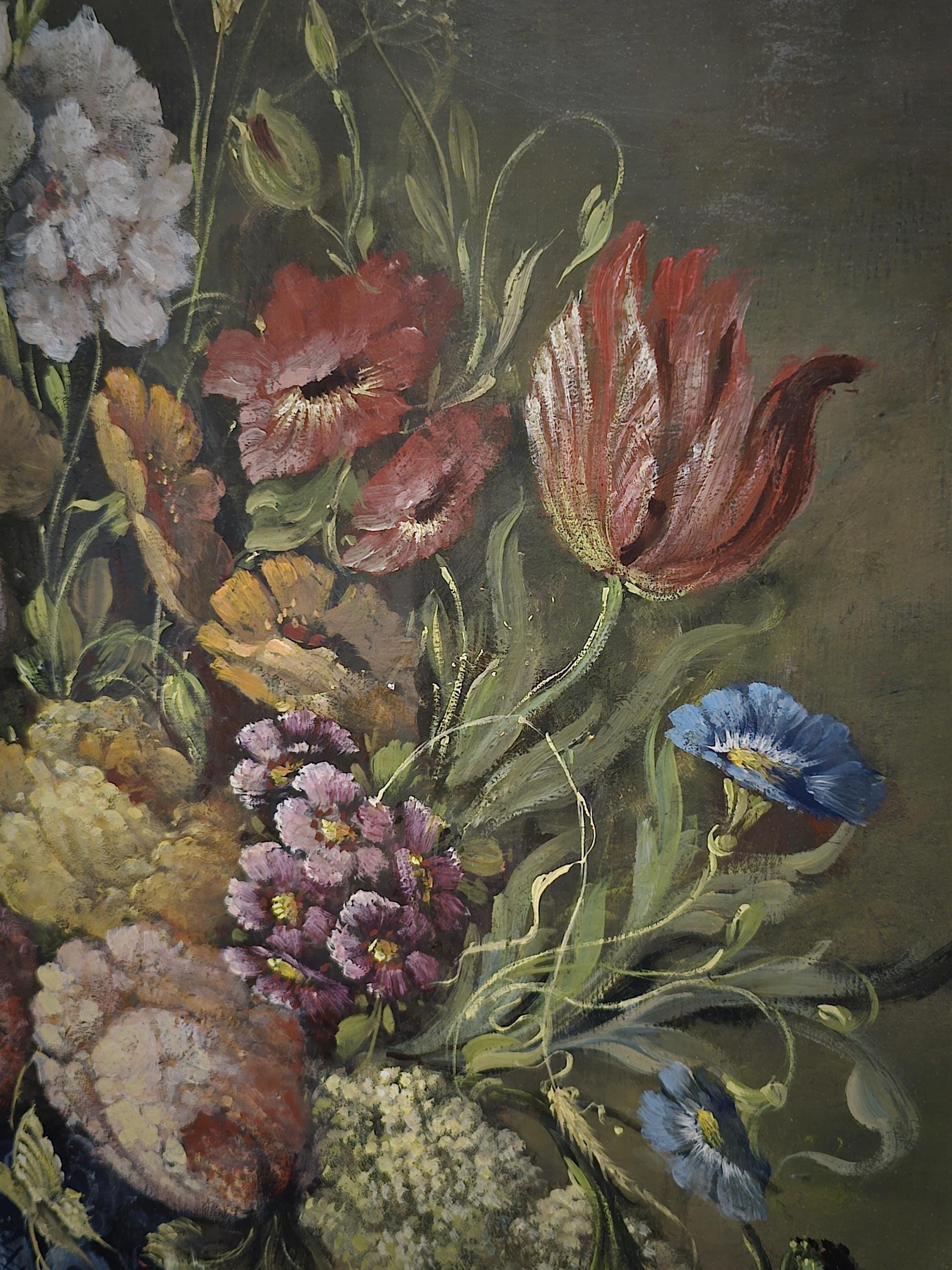 Antique Dutch Floral Still Life Oil Painting, Signed Flower