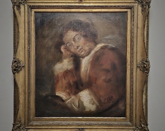 French Antique Oil Portrait, 19th Century Bourgeois Gentleman