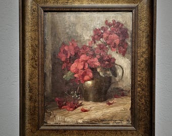 アンティークオランダ花絵画、キャンバスに描かれたオリジナルの