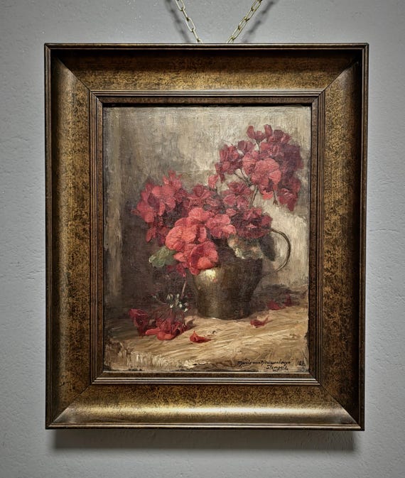 アンティークオランダ花絵画、キャンバスに描かれたオリジナルの