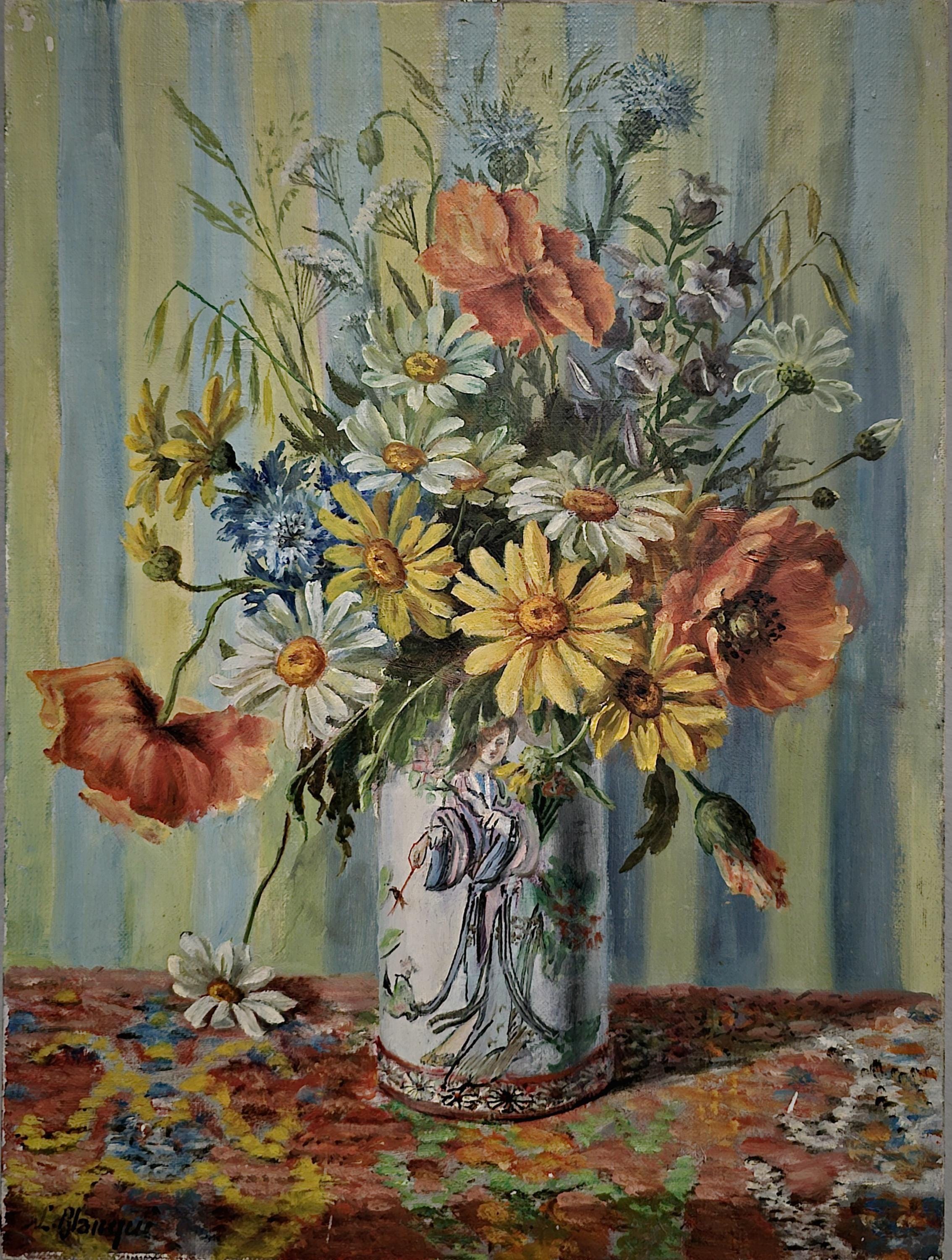 Antique French Floral Oil Painting, Colorful Still Life Bouquet
