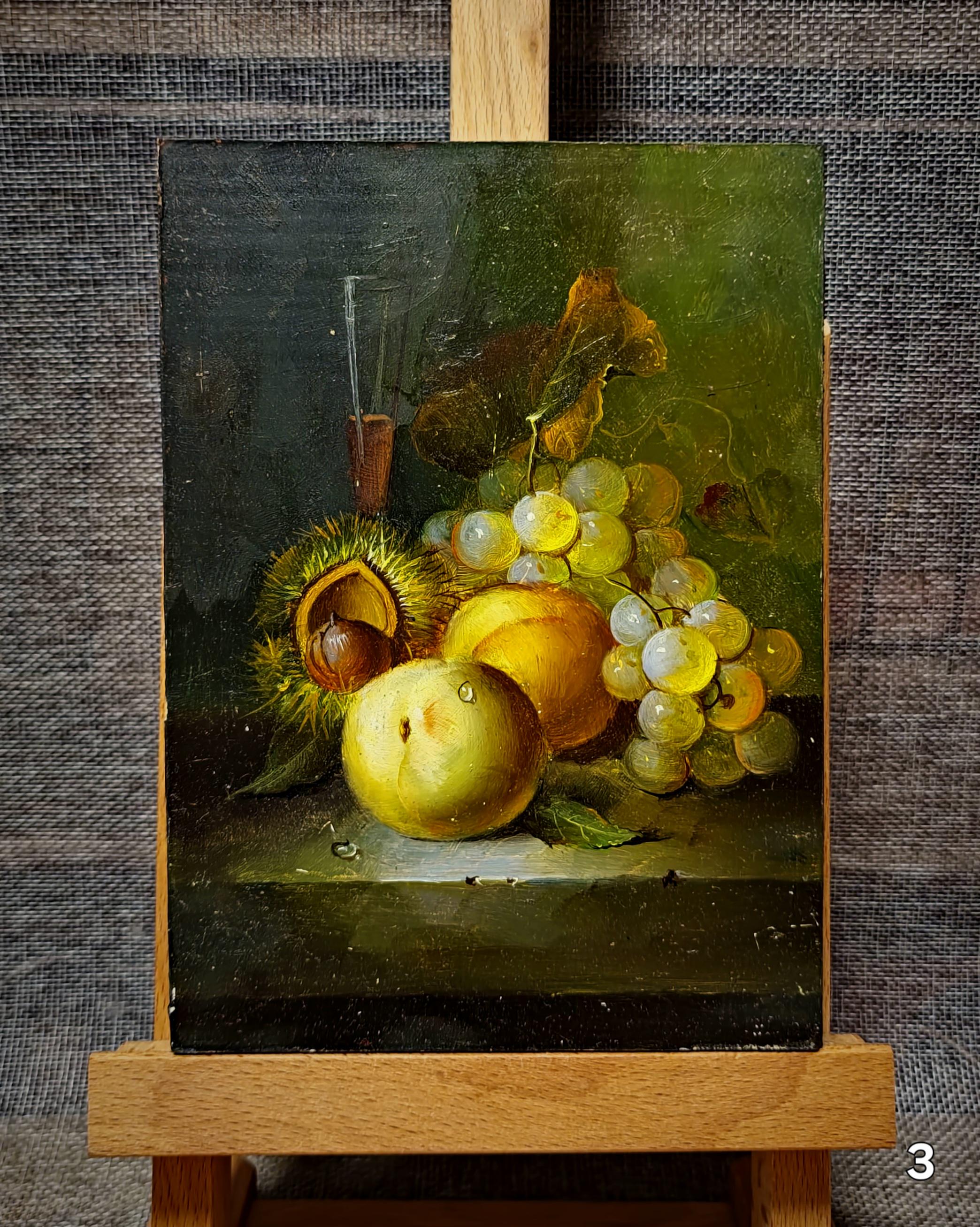 小さなヴィンテージフランスの静物画と風景画の油絵、オランダ風アート