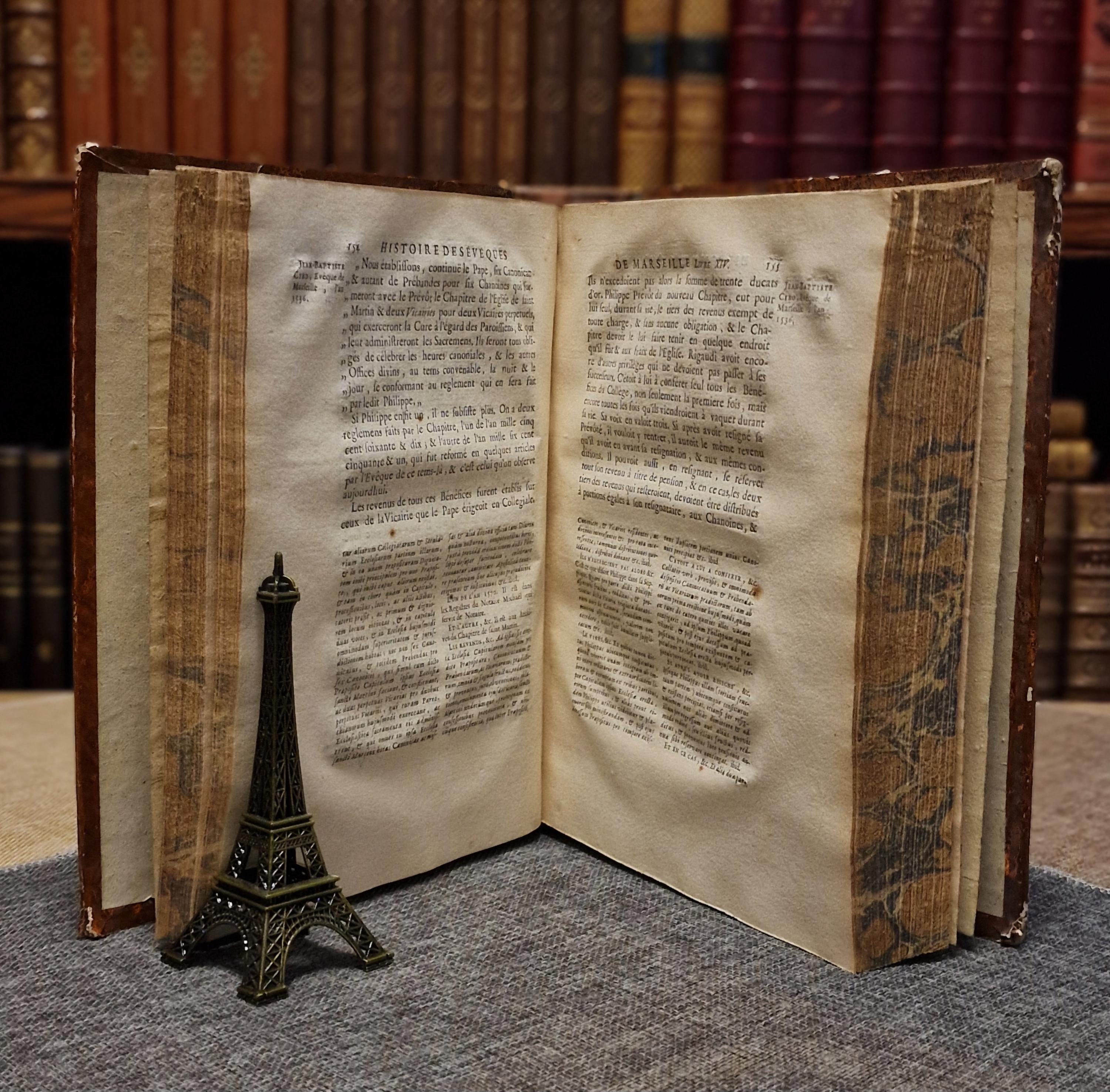 1751年製アンティークフランス革装丁本、18世紀の宗教史、教会史