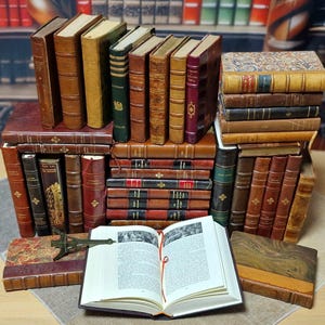 Antique French Leather Bound Books, 17th–20th Century, Dark Academia Bookshelf Decor, Vintage Library Collection for Interior Design image 5