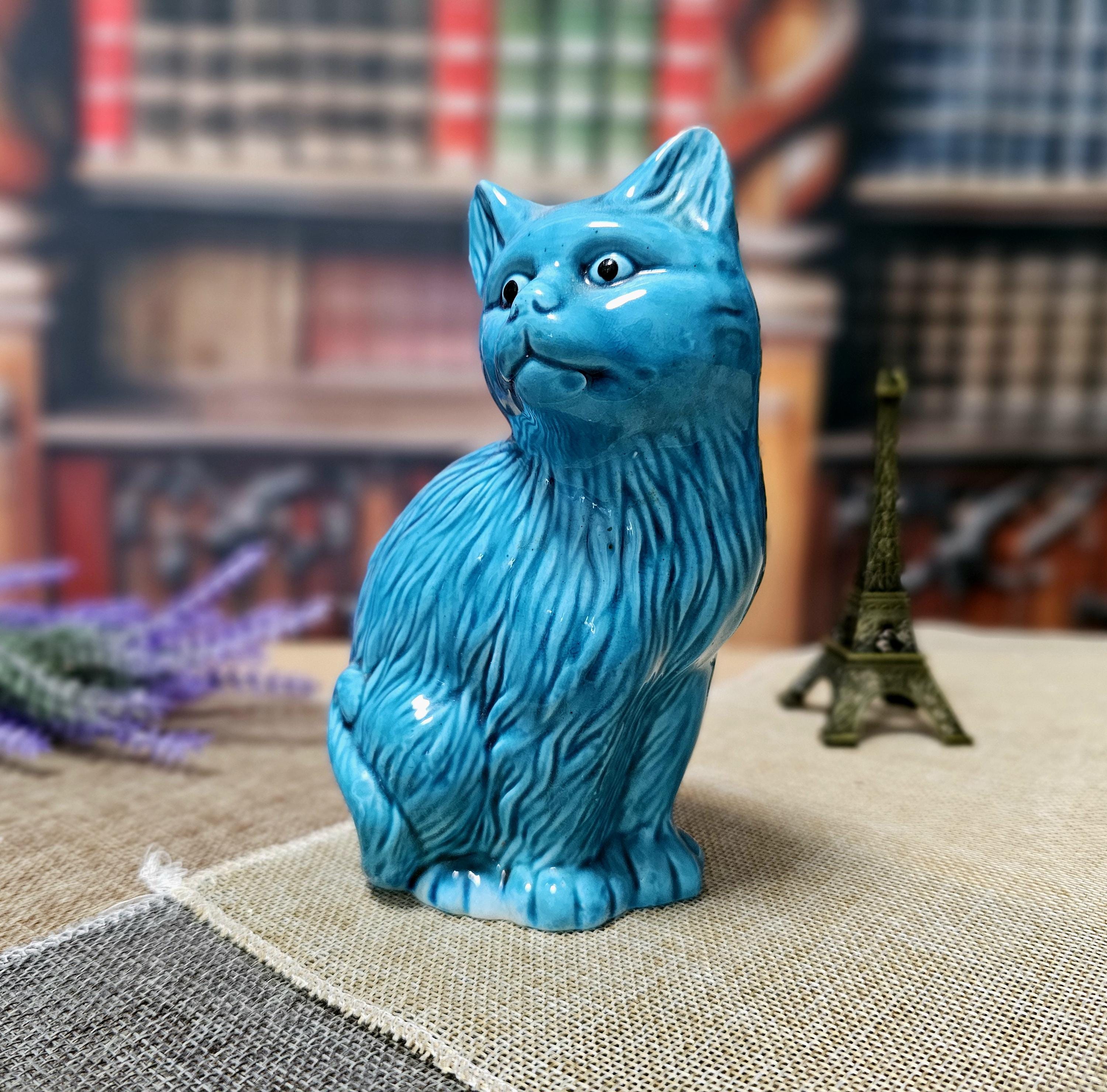 Vintage Ceramic Cat Figurine – 1950s Mid-century Modern Glazed