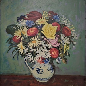 Vintage French Still Life Oil Painting, Signed Original Canvas Art, Post-Impressionist Floral Decor, Elegant Home Wall Art, Unique Gift Idea