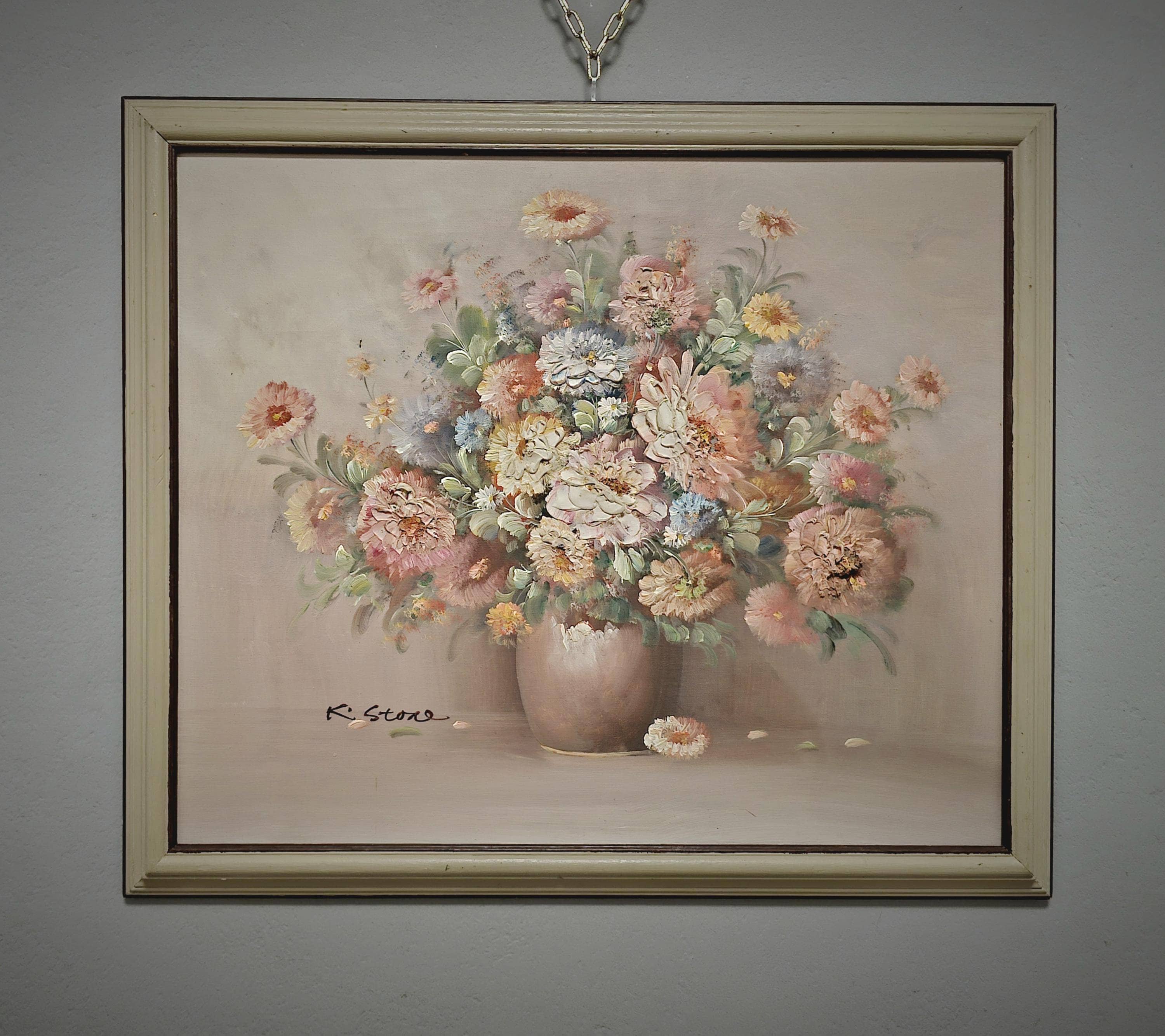 Vintage Large French Floral Oil Painting, Still Life Artwork