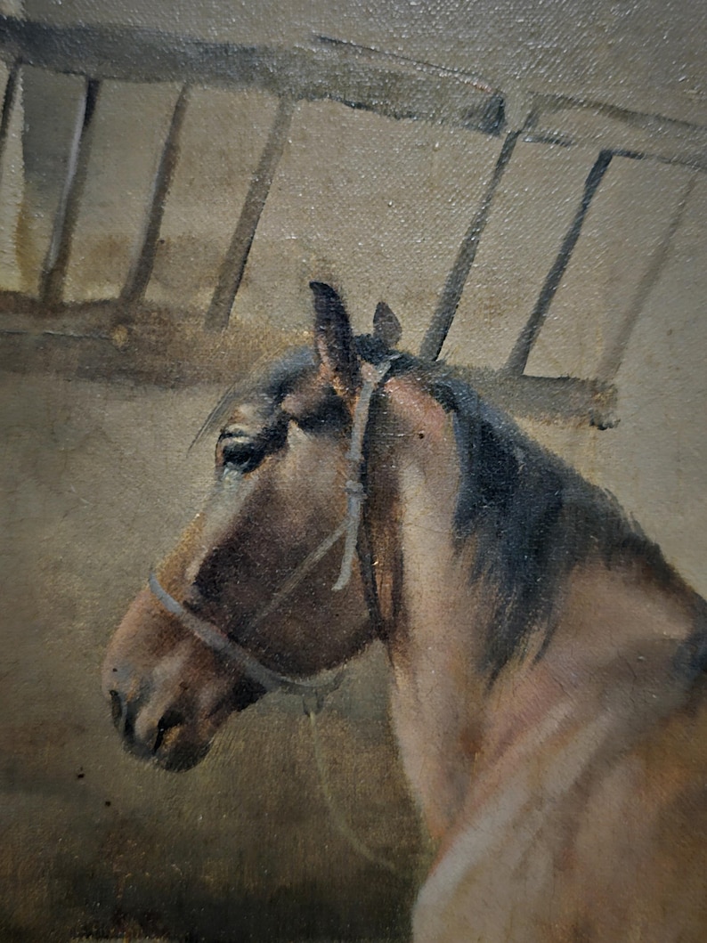 antique-horse-oil-painting-rustic-stable-scene-equine-animal-artwork