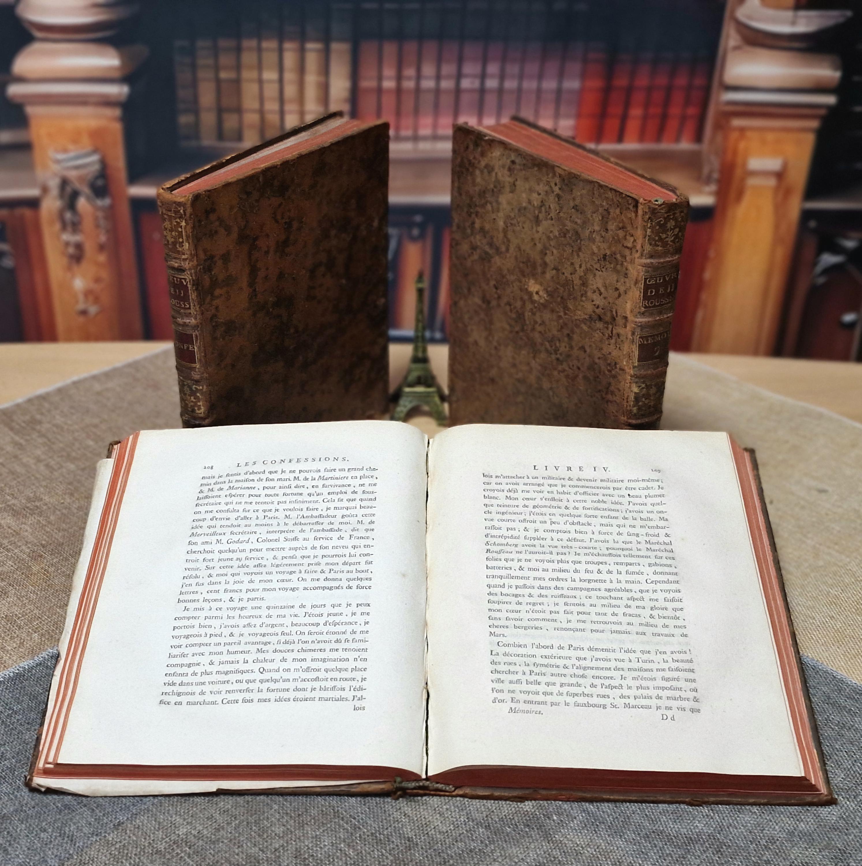 ルソーのアンティークフランス書、18世紀セット、革装の啓蒙思想書 