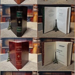 Antique French Leather Bound Books, 17th–20th Century, Dark Academia Bookshelf Decor, Vintage Library Collection for Interior Design image 8
