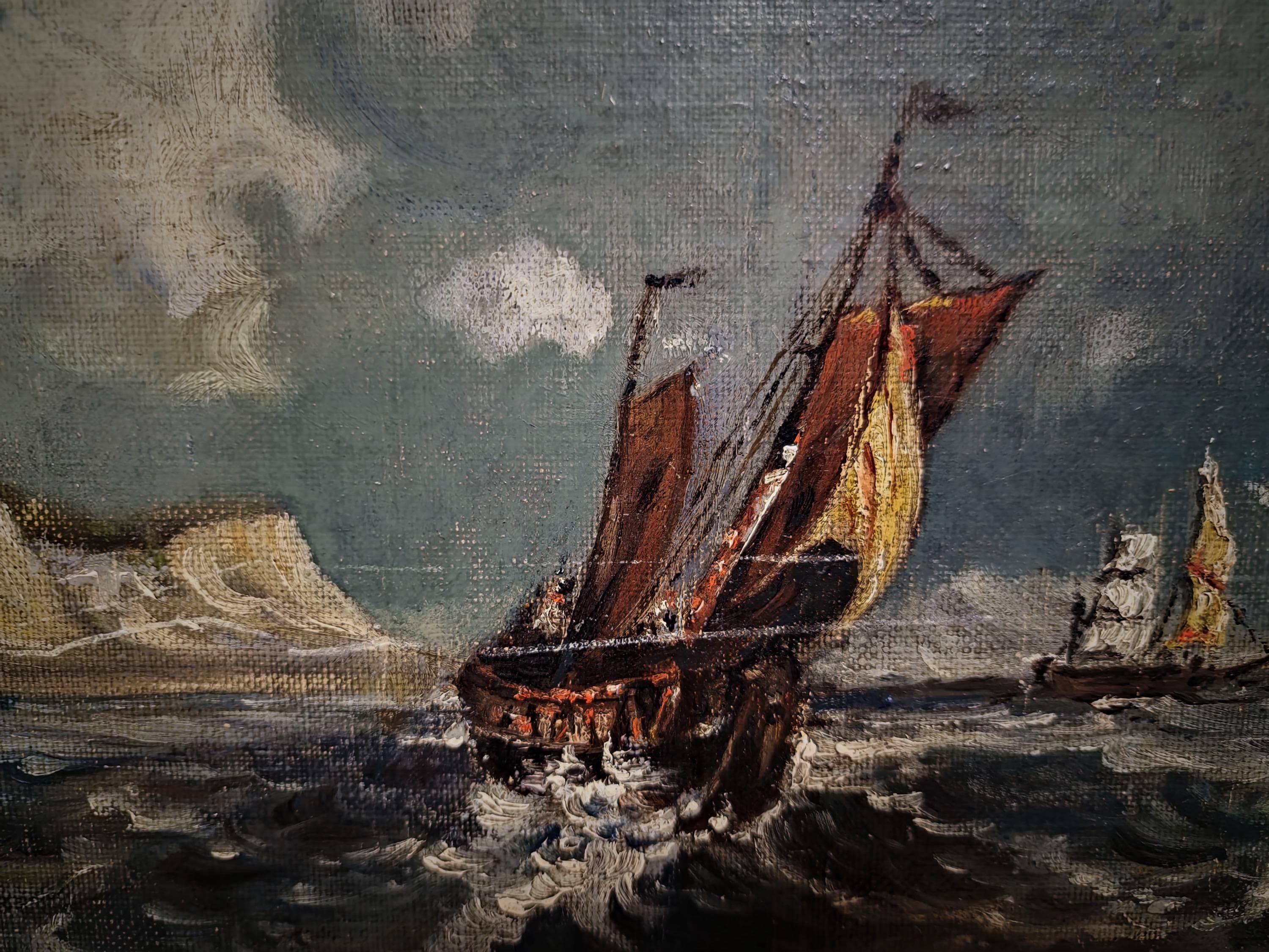 Antique Marine Oil Painting, 19th Century Sailing Ship, Original