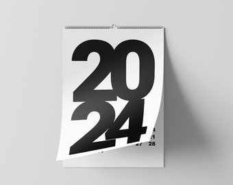 Wandkalender 2024 | Minimaler Kalender | 2024 Schwarz-Weiß Kalender | A4 | A3