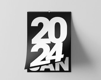 Black Wall Calendar 2024 | Black Minimal calendar | 2024 Black-White Calendar | A4 | A3