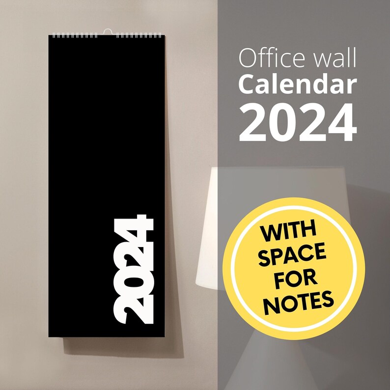 Slim Vertical Wall Calendar 2024 With Space for Notes Minimal Calendar