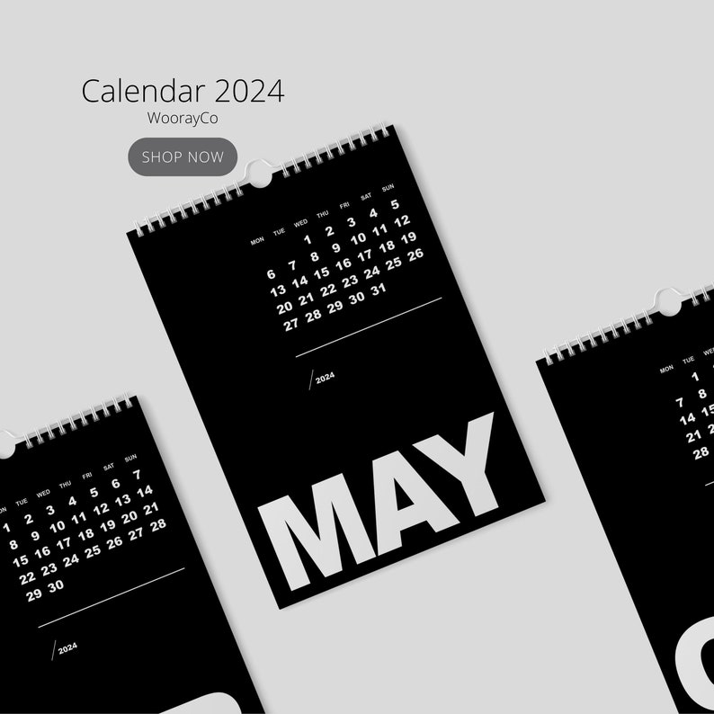 Black Wall Calendar 2024 Black Minimal Calendar 2024 - Etsy