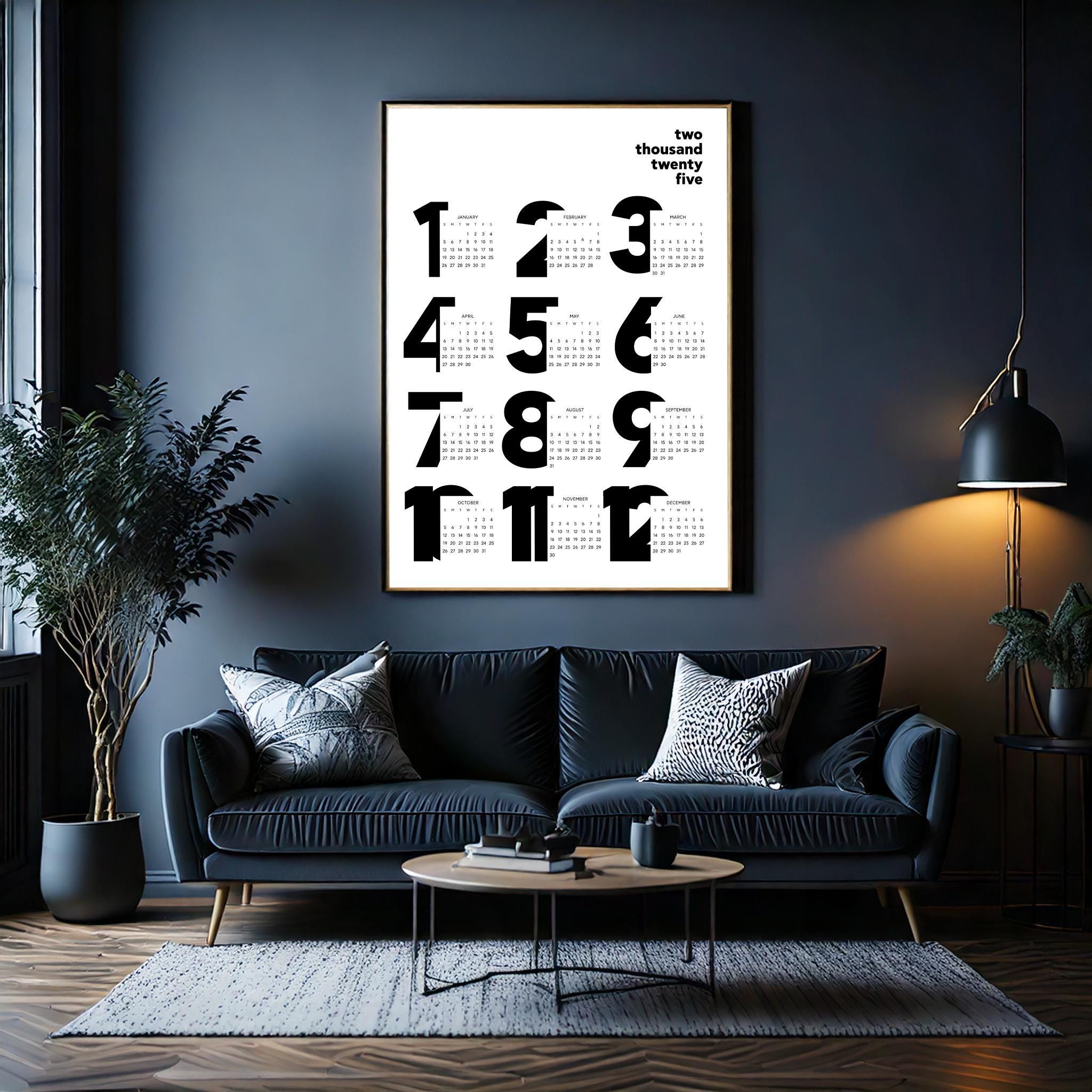 2025 White Minimalist Wall Calendar Poster - One-page Modern Design for ...