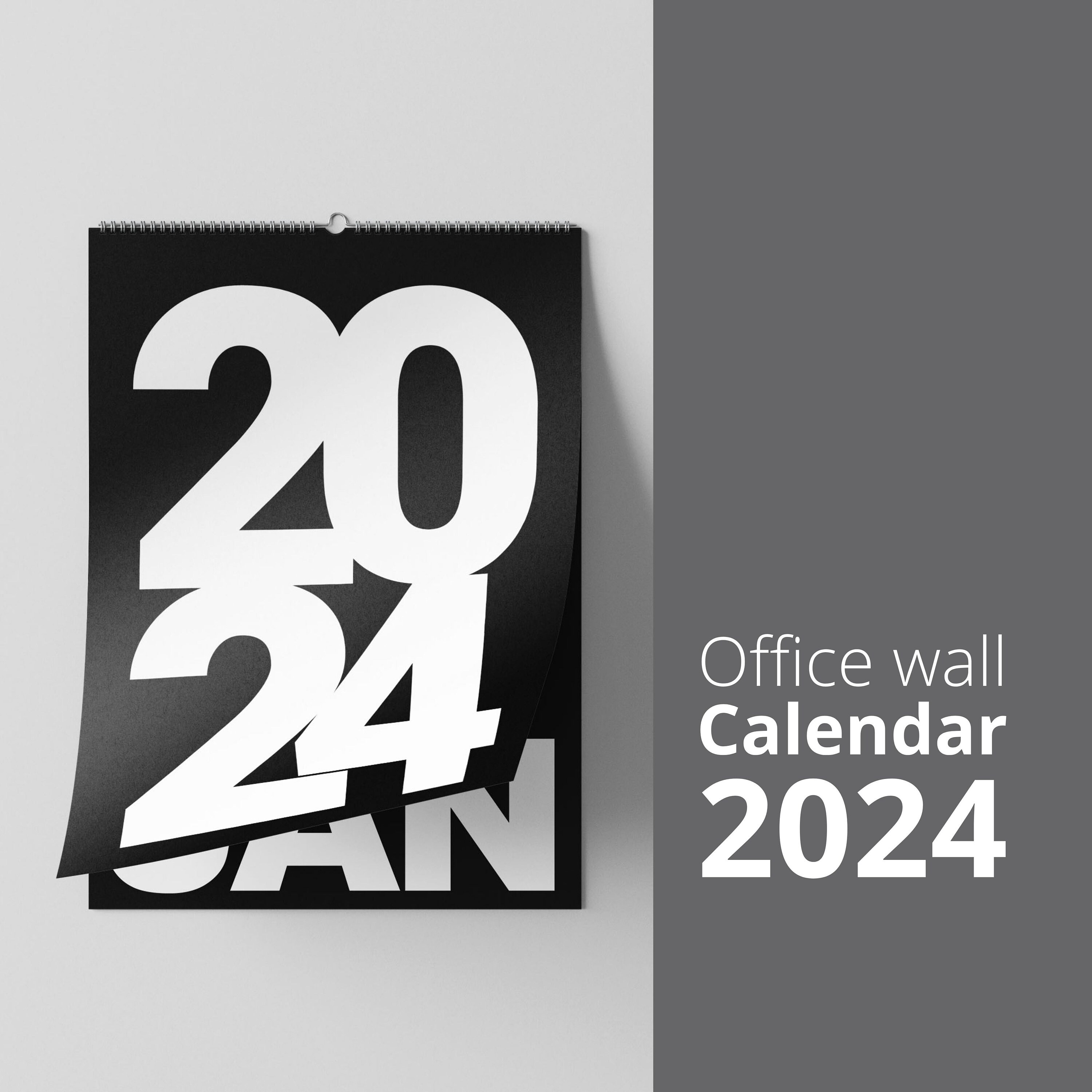 Black Wall Calendar 2024 Black Minimal Calendar 2024 Blackwhite