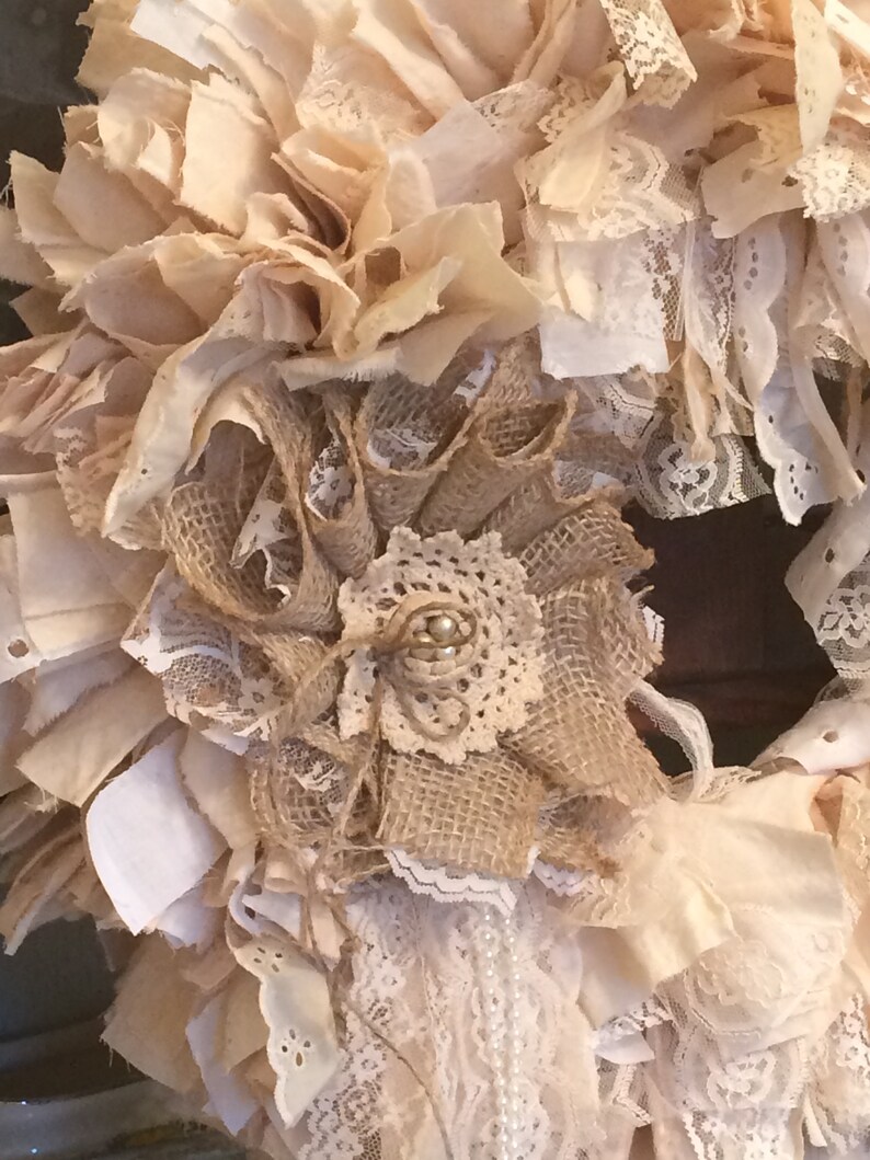 Tea Stained Rag Wreath With Burlap Flower Burlap Rag Wreath - Etsy