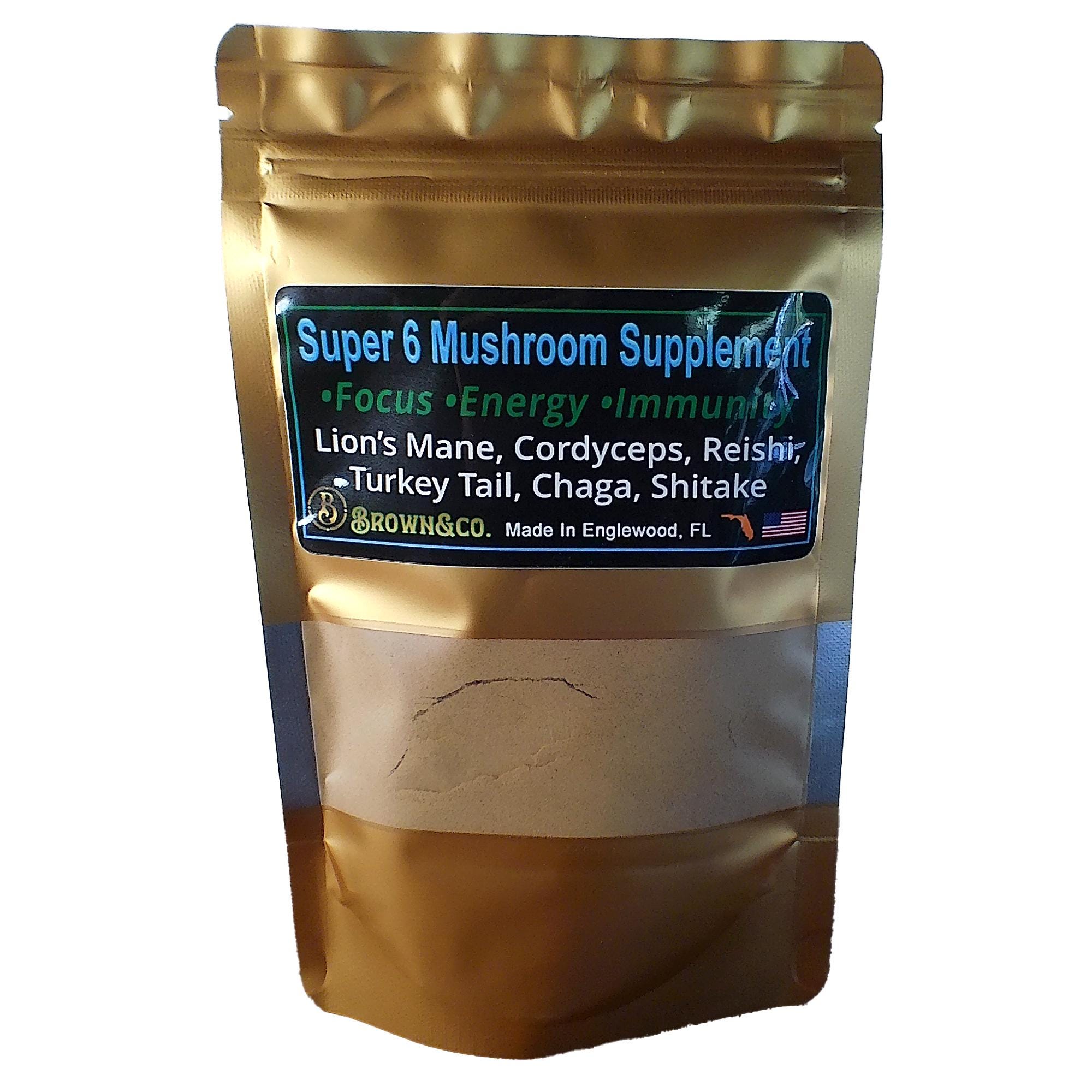 Super Six Mushroom Powder Cordyceps, Lion's Mane, Shiitake, Reishi