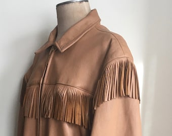 50s Deerskin Leather Fringe Utility Jacket/Buckskin Jacket/Vintage Deerskin Leather Fringe Jacket/RW