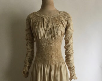 Early 1900s Liberty of London Silk Embroidered Smocked Dress with Gathered Long Sleeves /Aesthetic Style/Rare Vintage Liberty of London/RW