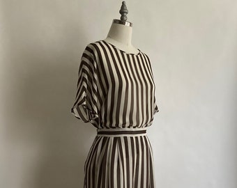 Vintage 90s Peggy Jennings Striped Silk Chiffon Cropped Palazzo Pants and Matching Blouse/RW