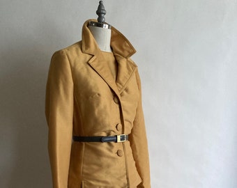 1960s/60s Gold Light Silk/Wool Short Sleeve Fully Lined Shift Dress & Jacket/Suit