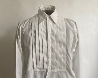 1940s Brooks Brothers Mens White Pleated Cotton Tuxedo/Formal Shirt with French Cuffs/15.5-34/C