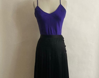 1980s Black Silk Charmeuse Pleated Ankle Length Skirt/Adolpho/Saks Fifth Avenue/Size Large